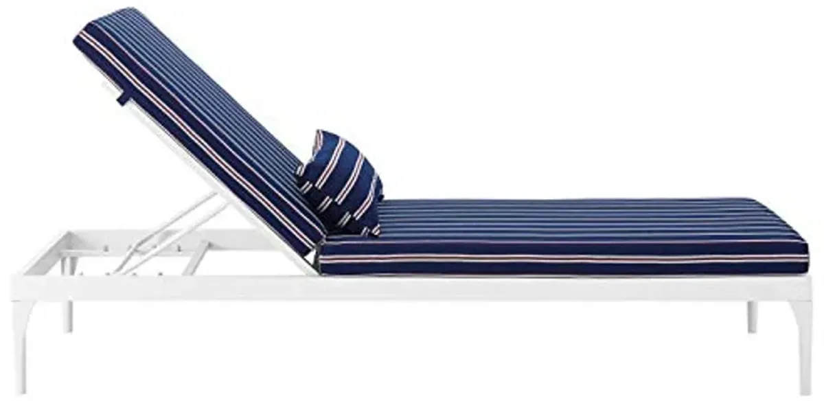 Modway Perspective Aluminum Outdoor Patio Chaise with Cushions, Lounge Chair, White Striped Navy