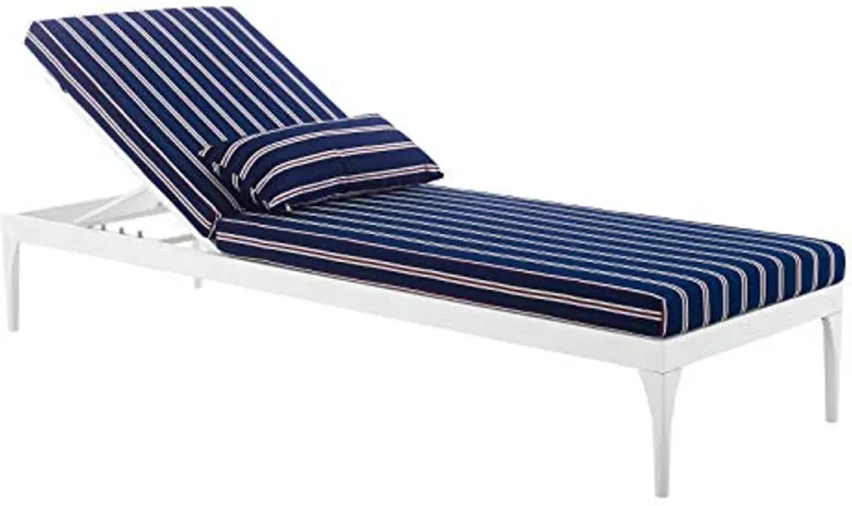 Modway Perspective Aluminum Outdoor Patio Chaise with Cushions, Lounge Chair, White Striped Navy