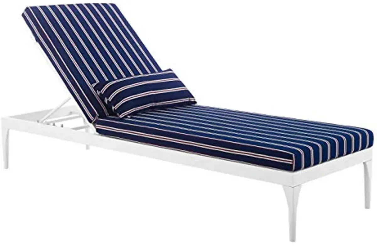 Modway Perspective Aluminum Outdoor Patio Chaise with Cushions, Lounge Chair, White Striped Navy