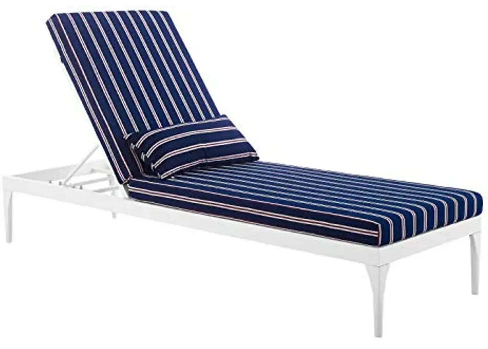 Modway Perspective Aluminum Outdoor Patio Chaise with Cushions, Lounge Chair, White Striped Navy