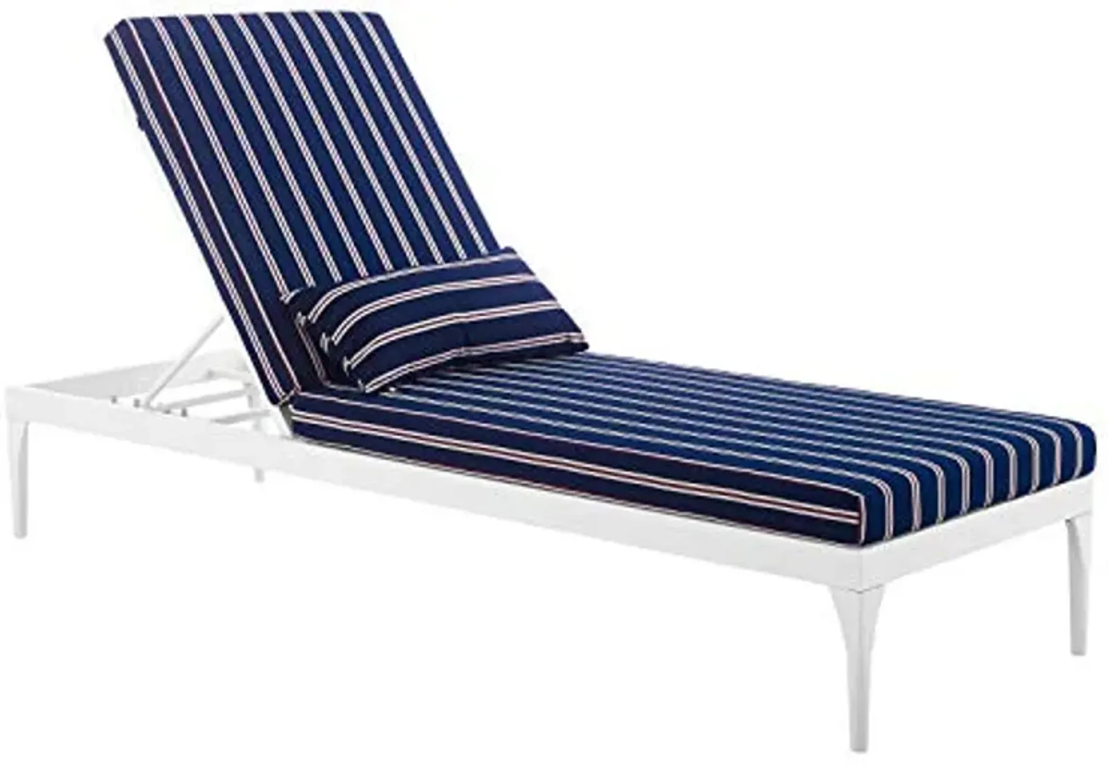 Modway Perspective Aluminum Outdoor Patio Chaise with Cushions, Lounge Chair, White Striped Navy