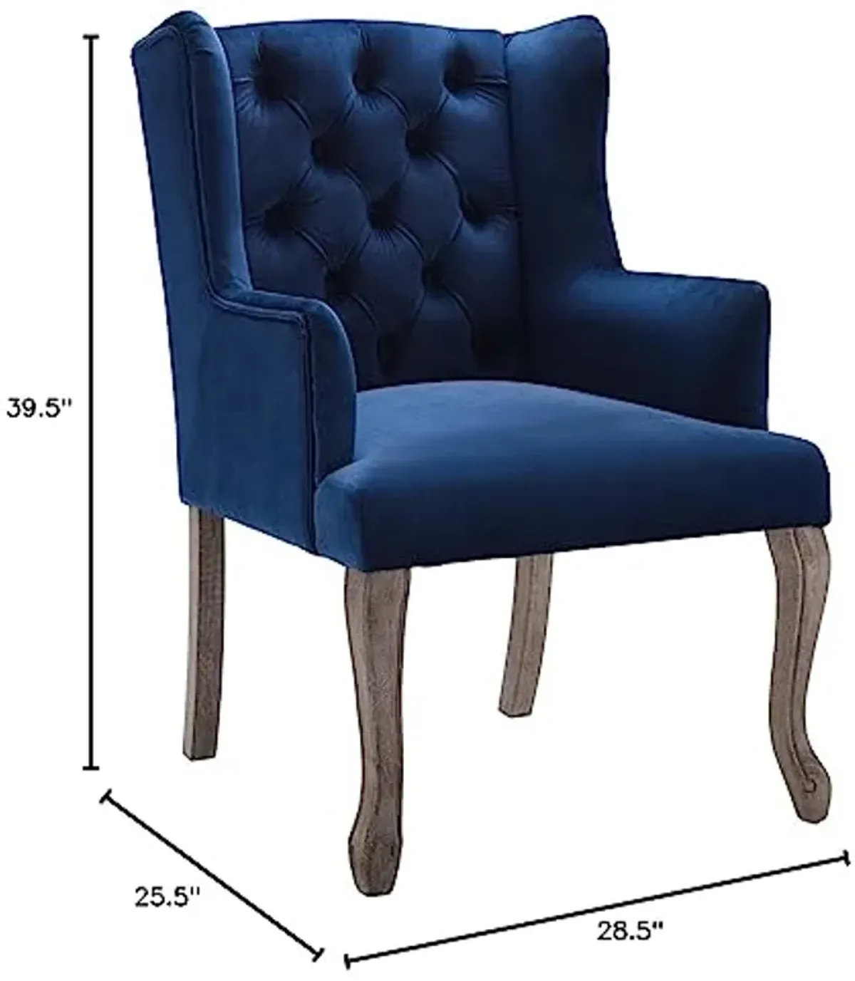 Modway Realm French Vintage Tufted Performance Velvet Kitchen and Dining Room Arm Chair in Navy