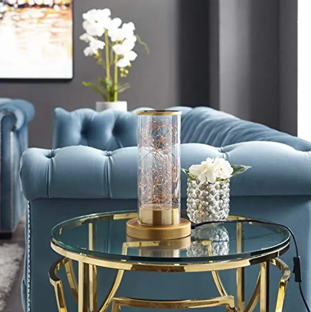 Modway Adore Cylindrical Shaped Clear Glass and Brass Bedside Lamp, Desk Lamp or Table Lamp