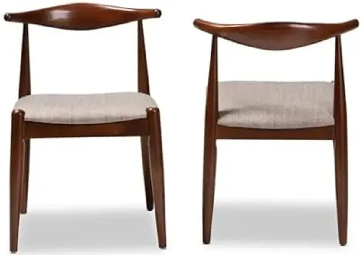 Baxton Studio Set of 2 Amato Gray Fabric and Walnut Wood Dining Chairs