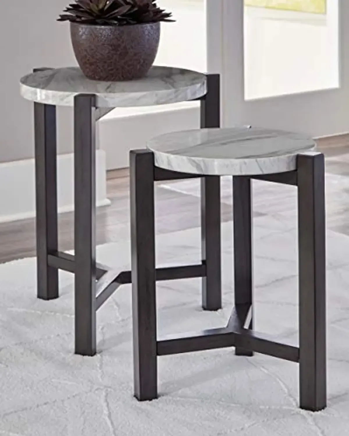 Signature Design by Ashley Crossport Modern 2 Piece Marble Accent Table Set, Gray & White