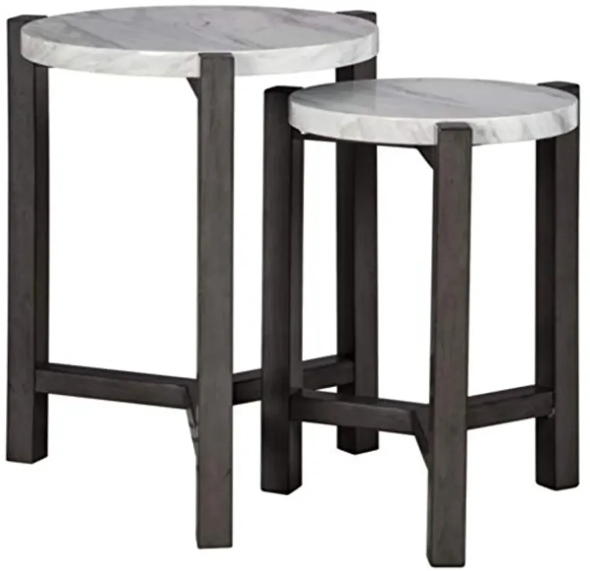 Signature Design by Ashley Crossport Modern 2 Piece Marble Accent Table Set, Gray & White