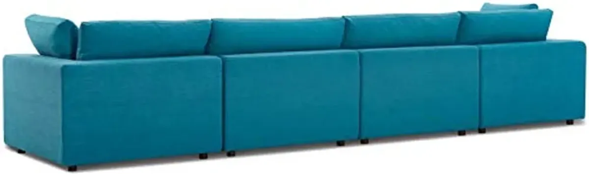 Modway Commix Down-Filled Overstuffed Upholstered 4-Piece Sectional Sofa Set in Teal