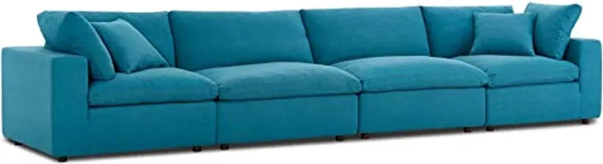 Modway Commix Down-Filled Overstuffed Upholstered 4-Piece Sectional Sofa Set in Teal