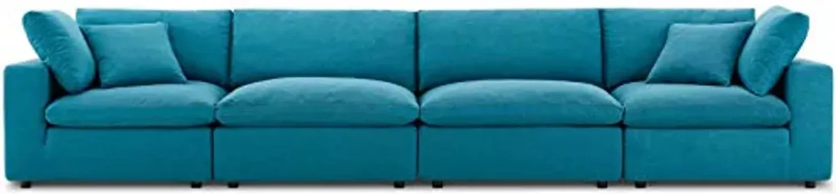 Modway Commix Down-Filled Overstuffed Upholstered 4-Piece Sectional Sofa Set in Teal