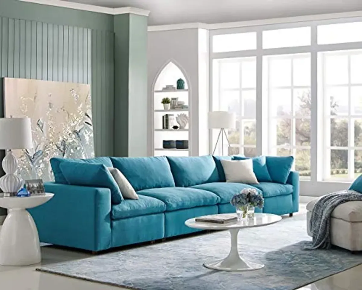 Modway Commix Down-Filled Overstuffed Upholstered 4-Piece Sectional Sofa Set in Teal