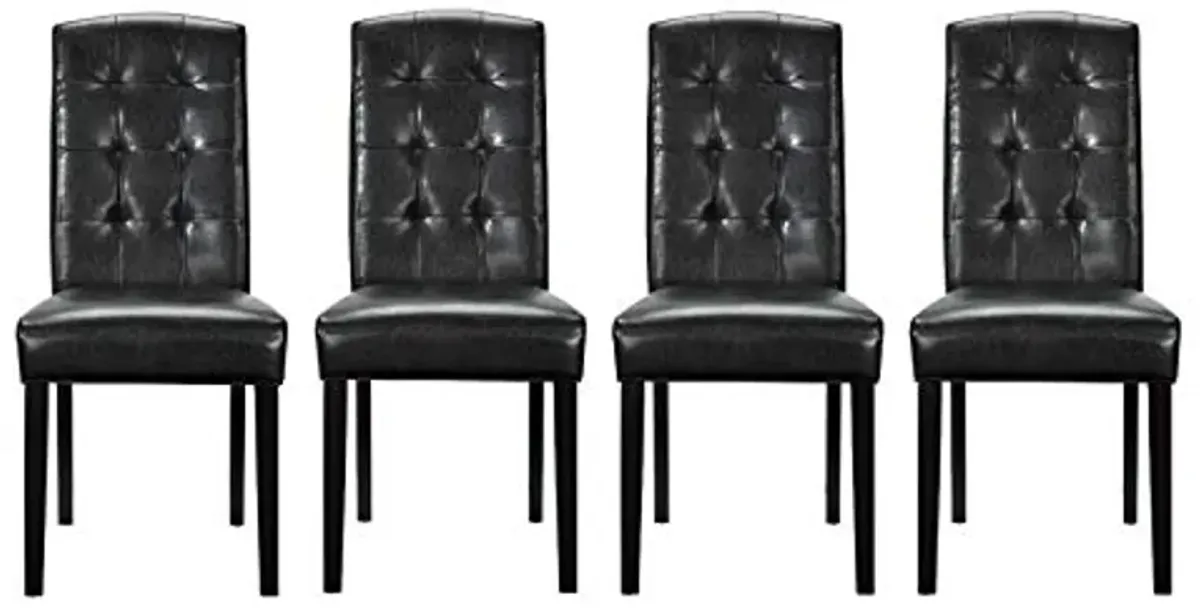 Modway Perdure Modern Tufted Faux Leather Upholstered Parsons Four Dining Chairs in Black