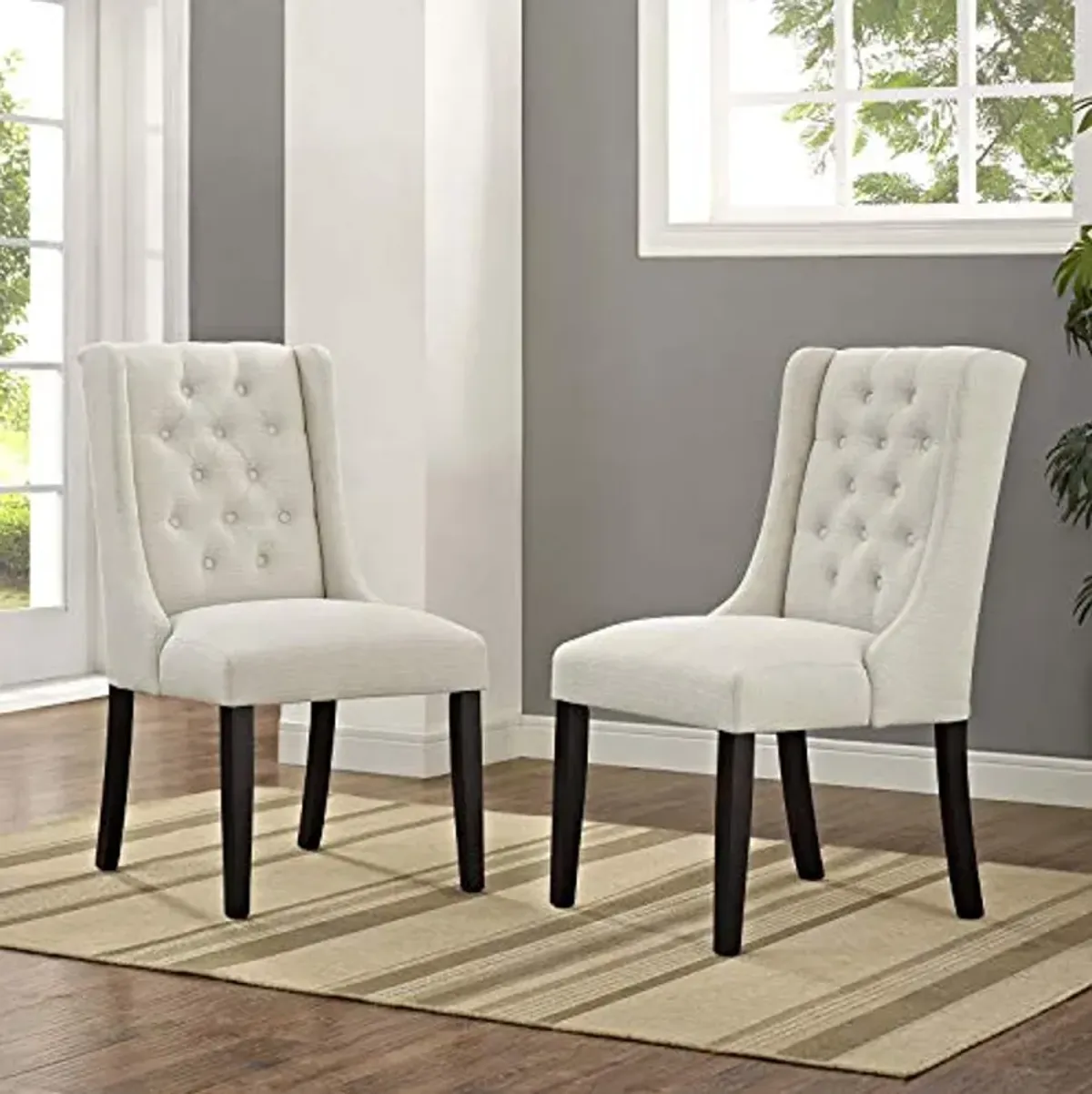 Modway Baronet Modern Tufted Upholstered Fabric Parsons Two Kitchen and Dining Room Chairs in Beige