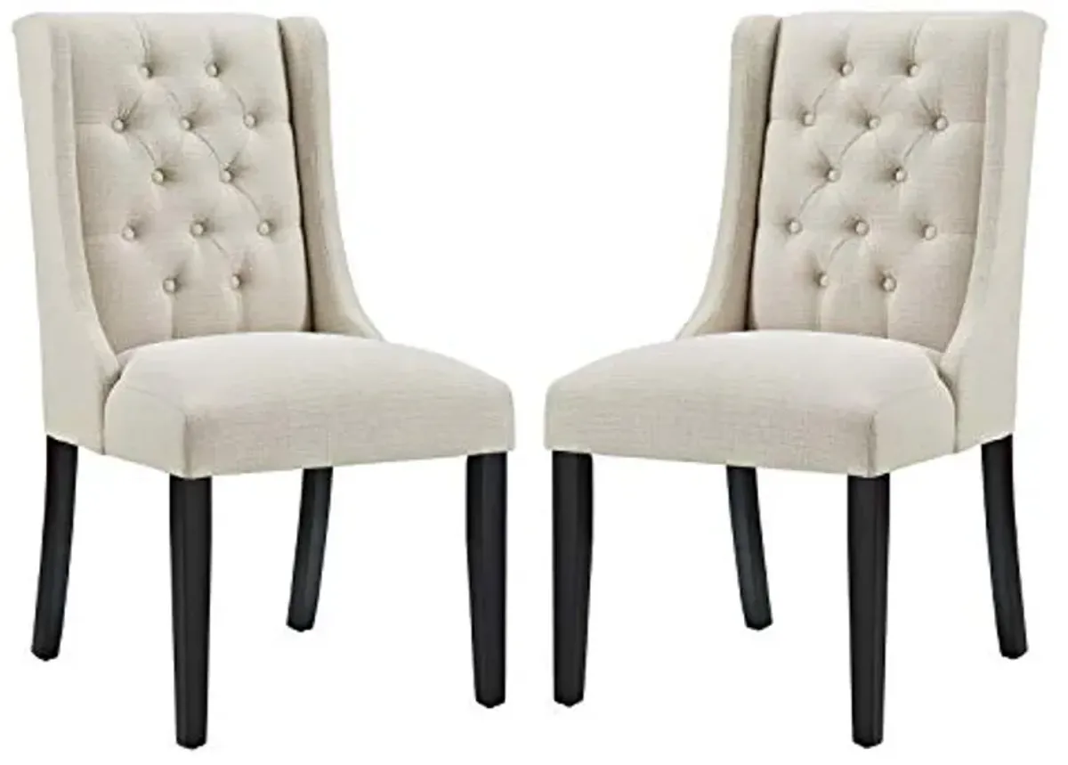 Modway Baronet Modern Tufted Upholstered Fabric Parsons Two Kitchen and Dining Room Chairs in Beige