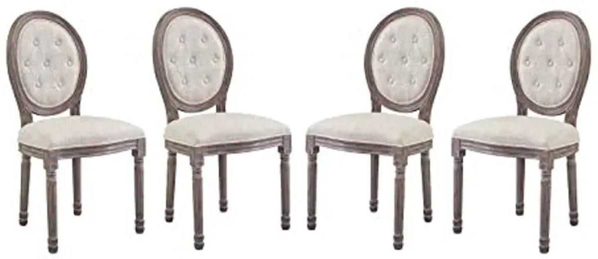 Modway Arise French Vintage Tufted Upholstered Fabric Four Dining Side Chairs in Beige