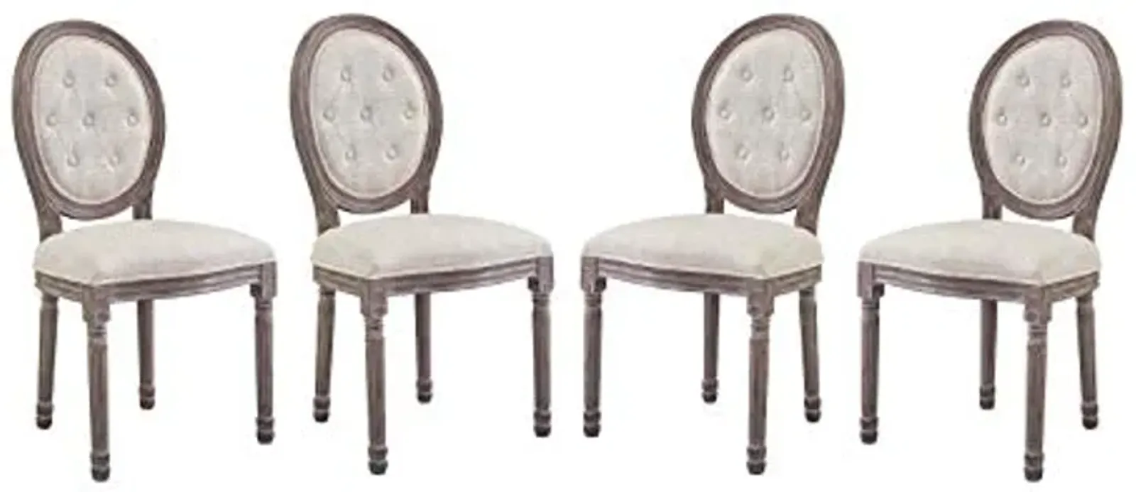 Modway Arise French Vintage Tufted Upholstered Fabric Four Dining Side Chairs in Beige