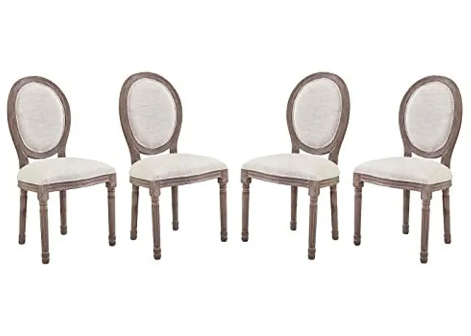 Modway Emanate French Vintage Upholstered Fabric Four Dining Side Chairs in Beige