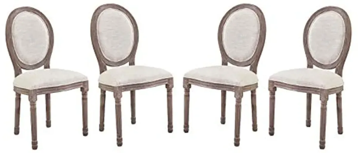 Modway Emanate French Vintage Upholstered Fabric Four Dining Side Chairs in Beige