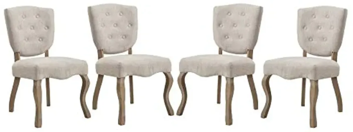 Modway Array French Vintage Tufted Upholstered Fabric Four Dining Chairs in Beige