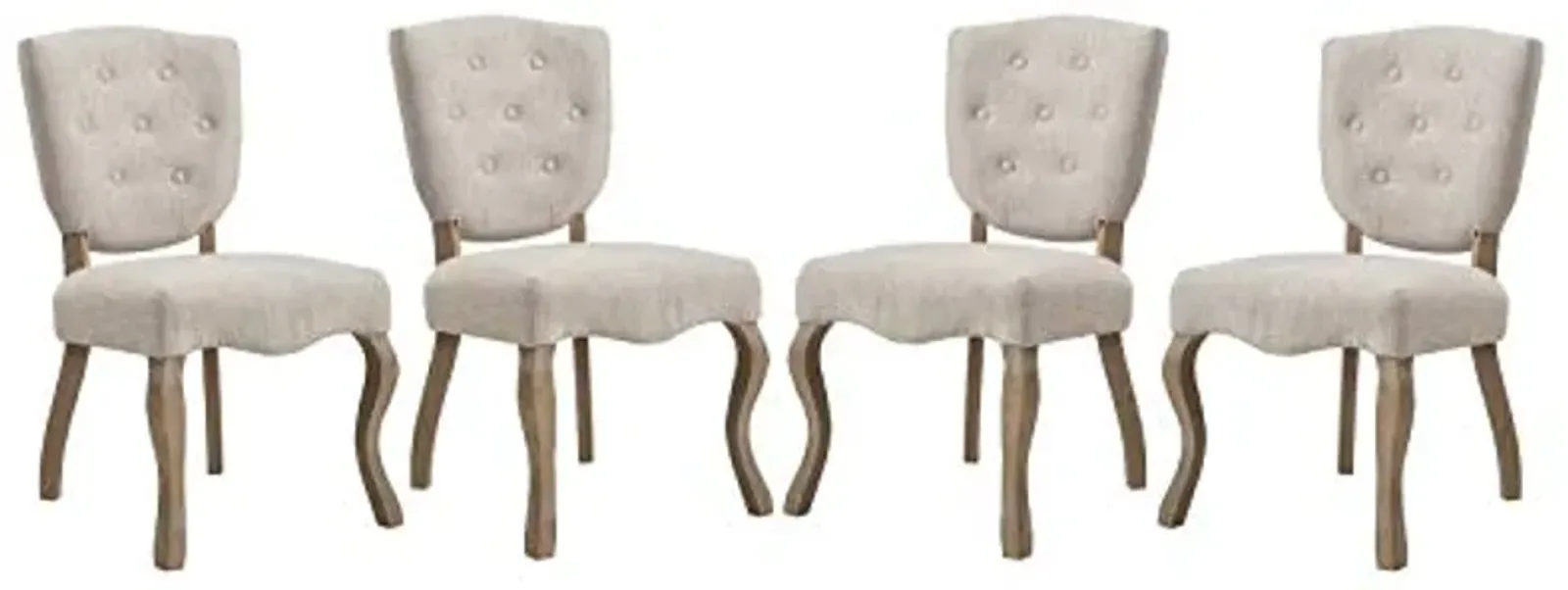 Modway Array French Vintage Tufted Upholstered Fabric Four Dining Chairs in Beige