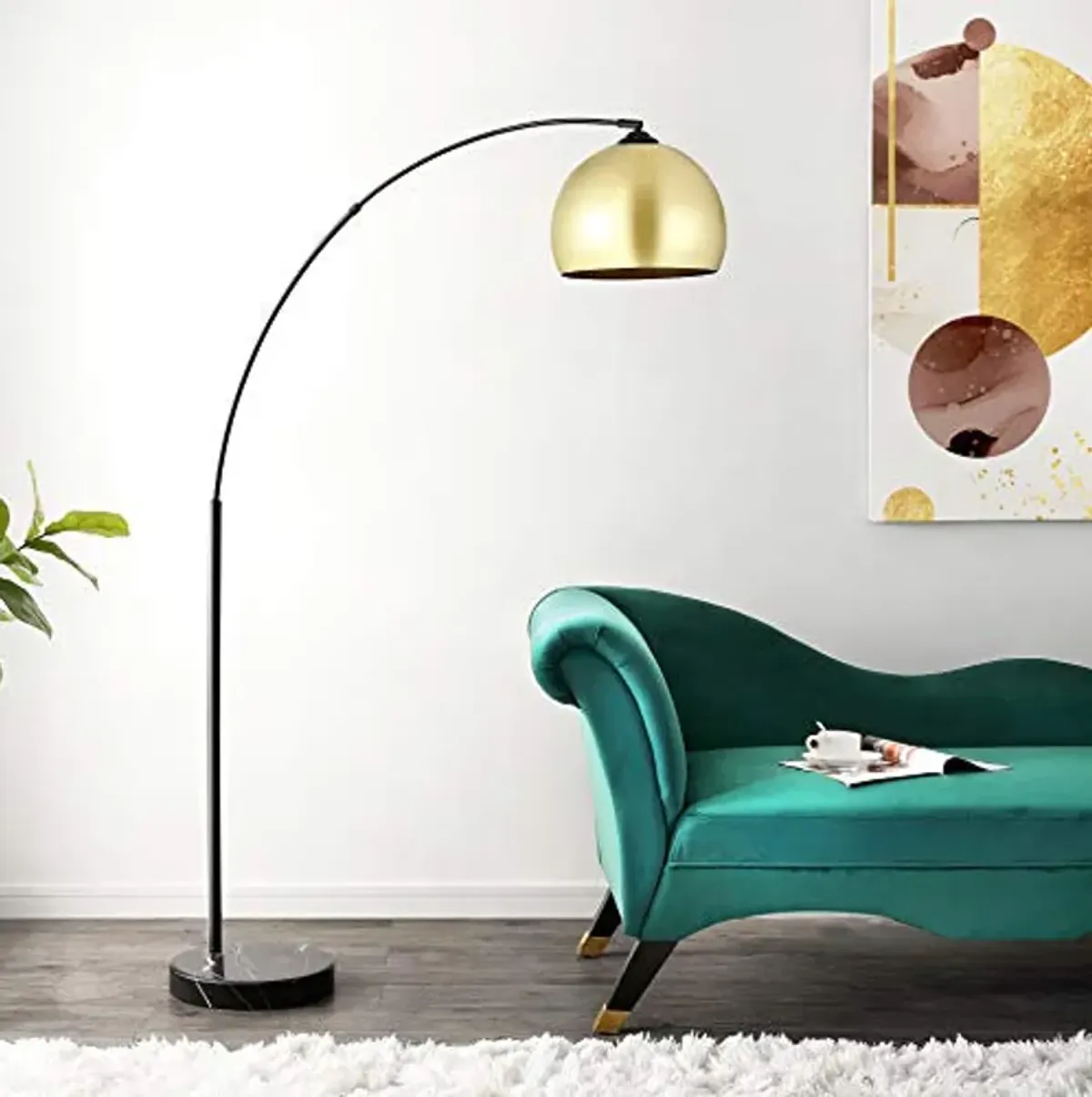 Safavieh Lighting Collection Glarien Mid-Century 70-inch Gold/Black Arc Floor Lamp (LED Bulb Included) FLL4087A