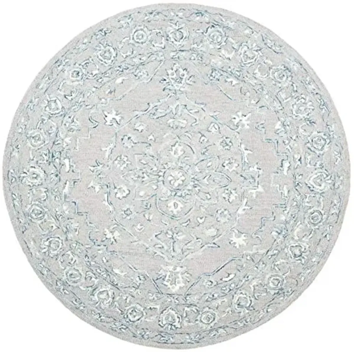 SAFAVIEH Micro-Loop Collection Area Rug - 5' Round, Light Grey & Ivory, Handmade Shabby Chic Wool, Ideal for High Traffic Areas in Living Room, Bedroom (MLP504F)