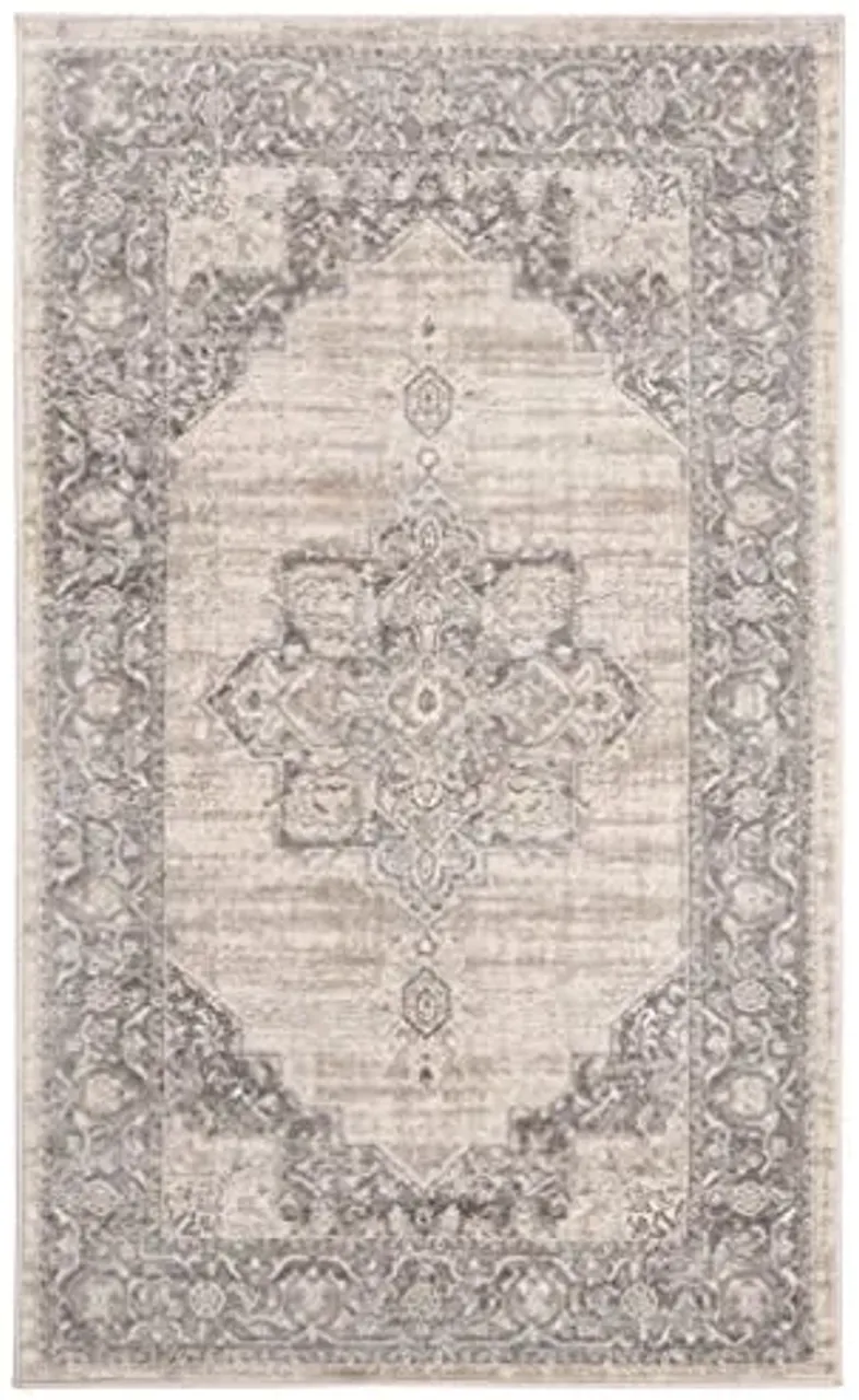 SAFAVIEH Brentwood Collection Accent Rug - 2' x 4', Cream & Grey, Medallion Distressed Design, Non-Shedding & Easy to Clean, Ideal for Front Door, Kitchen, Entryway, Foyer (BNT865B)