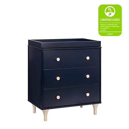 Babyletto Lolly 3-Drawer Changer Dresser with Removable Changing Tray in Navy and Washed Natural, Greenguard Gold Certified