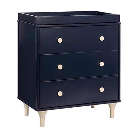 Babyletto Lolly 3-Drawer Changer Dresser with Removable Changing Tray in Navy and Washed Natural, Greenguard Gold Certified