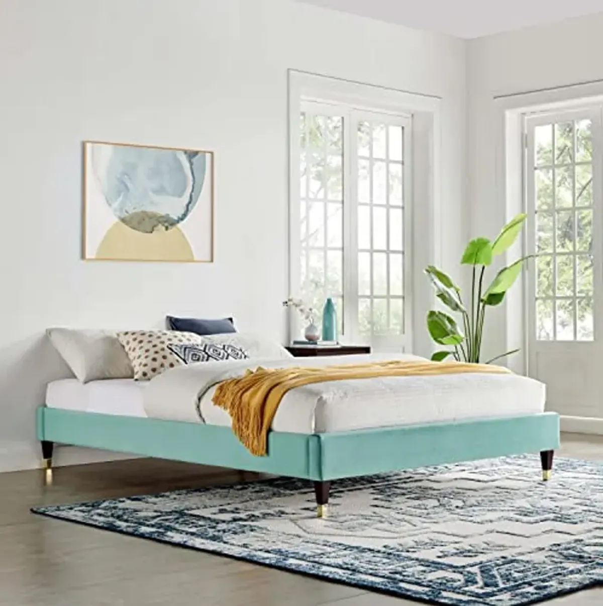 Modway Harlow 57.5" Full Performance Velvet Platform Bed Frame in Mint Green