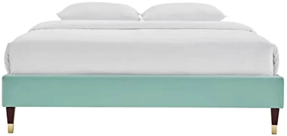 Modway Harlow 57.5" Full Performance Velvet Platform Bed Frame in Mint Green