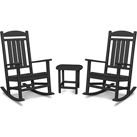 Hanover Pineapple Cay All-Weather Porch Rocking Chair Set Outdoor Furniture, Black