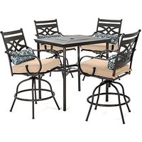 Hanover High Country Cork Montclair 5-Piece All-Weather Outdoor Counter-Height Patio Dining Set, 4 Cushioned Swivel Chairs and 33" Square Stamped Rectangle Table, MCLRDN5PCBR-TAN, Tan