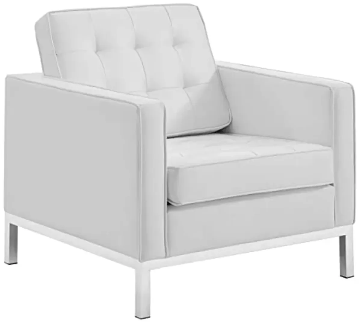 Modway Loft 3-Piece Modern Tufted Upholstered Faux Leather Sofa Set in White