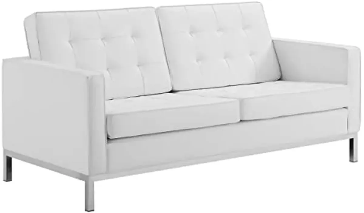 Modway Loft 3-Piece Modern Tufted Upholstered Faux Leather Sofa Set in White