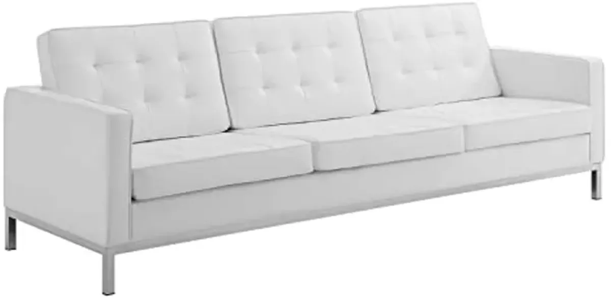 Modway Loft 3-Piece Modern Tufted Upholstered Faux Leather Sofa Set in White