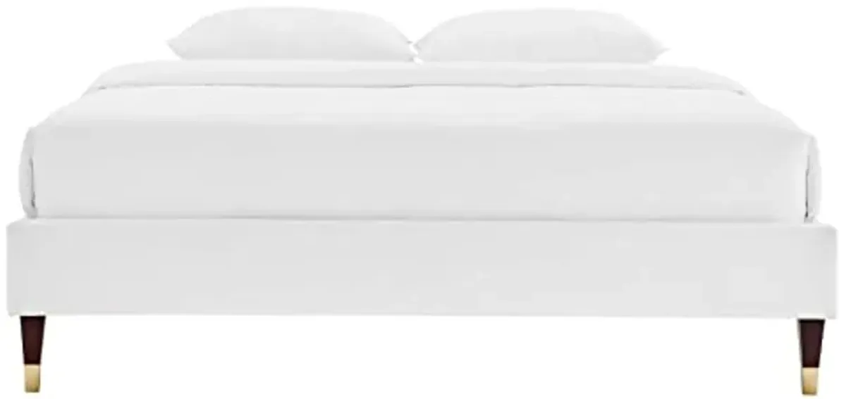 Modway Harlow 63.5" Queen Performance Velvet Platform Bed Frame in White