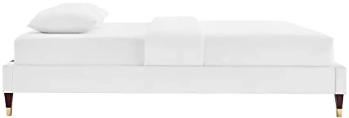 Modway Harlow 63.5" Queen Performance Velvet Platform Bed Frame in White