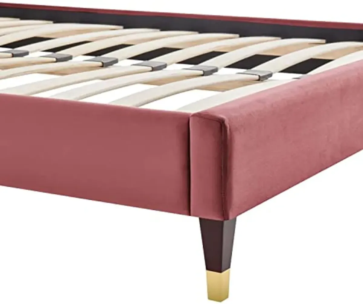 Modway Harlow King Performance Velvet Platform Bed Frame in Dusty Rose