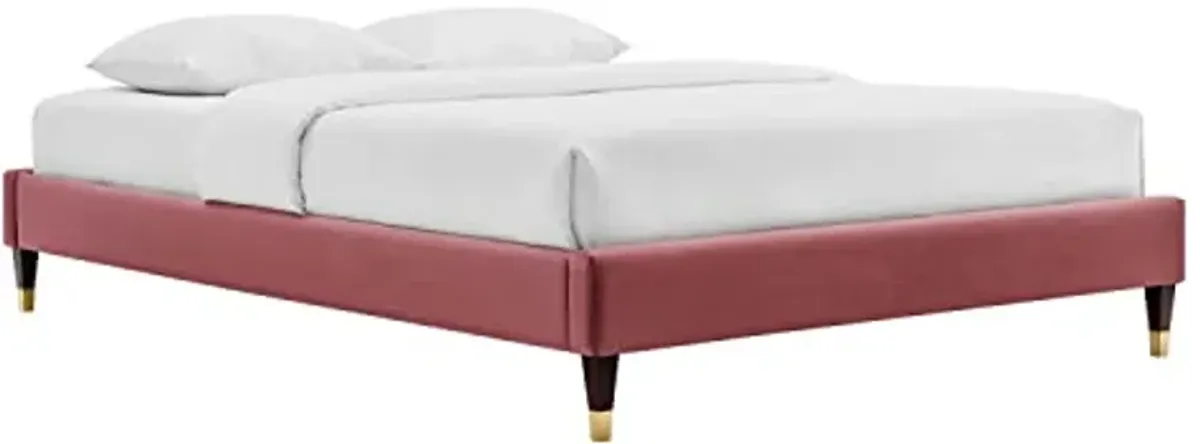 Modway Harlow King Performance Velvet Platform Bed Frame in Dusty Rose