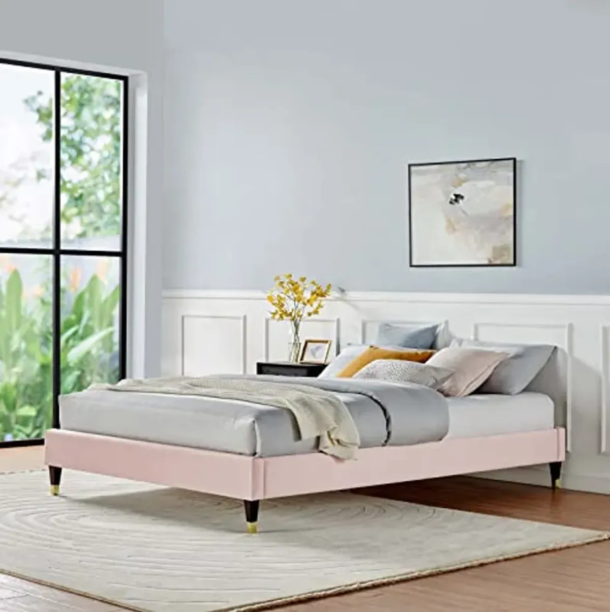 Modway Harlow 79" King Performance Velvet Platform Bed Frame in Pink