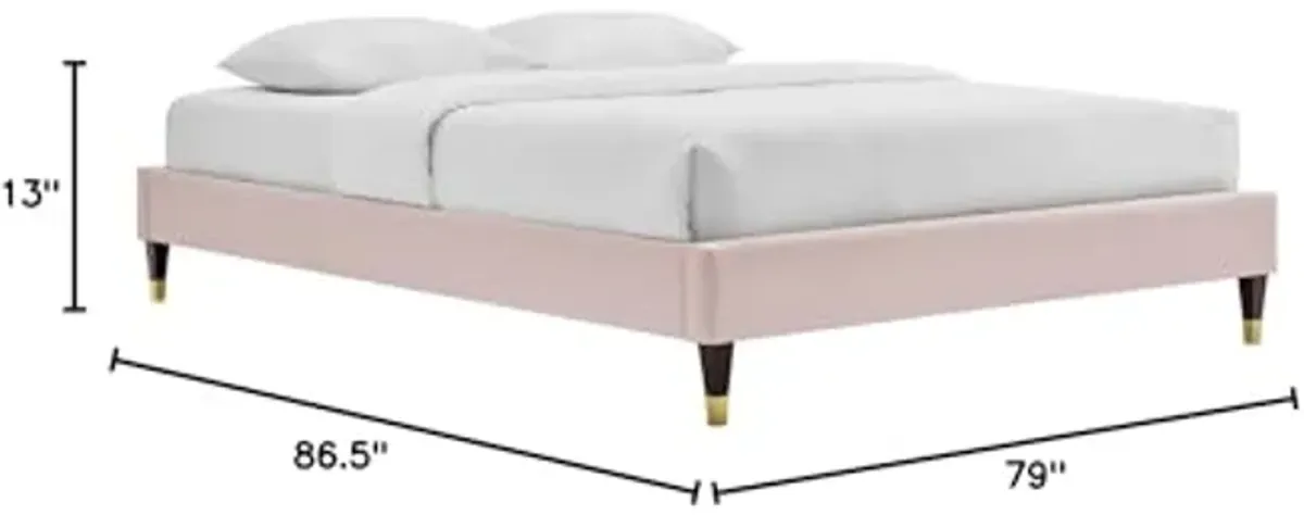 Modway Harlow 79" King Performance Velvet Platform Bed Frame in Pink