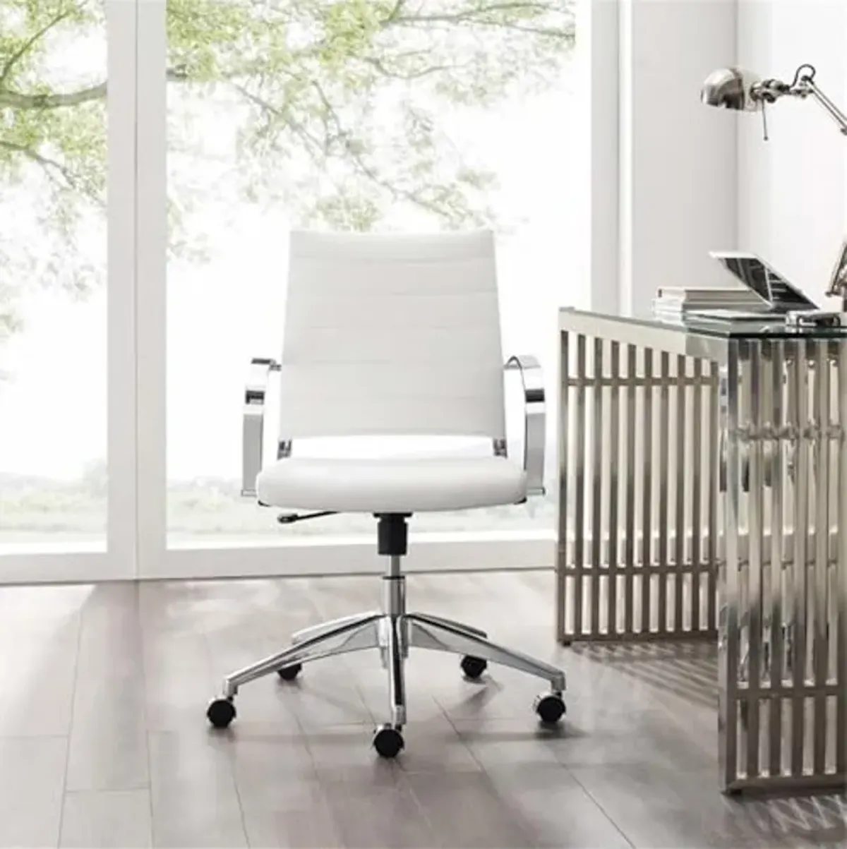 Modway Jive Modern Faux Leather Office Swivel Chair in White/Chrome