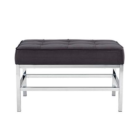 Studio Designs Home 30" W Ashlar Modern Tufted Accent Ottoman, Chrome Additional Seating or Footrest for Living Room or Office, Polyester Fabric, Velvet Mink Brown