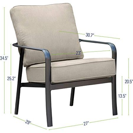 Hanover Cortino Grade Aluminum Club Chair with Plush Sunbrella Cushions, CORTSDCHR-1GMASH Commercial Outdoor Furniture, Gunmetal/Ash