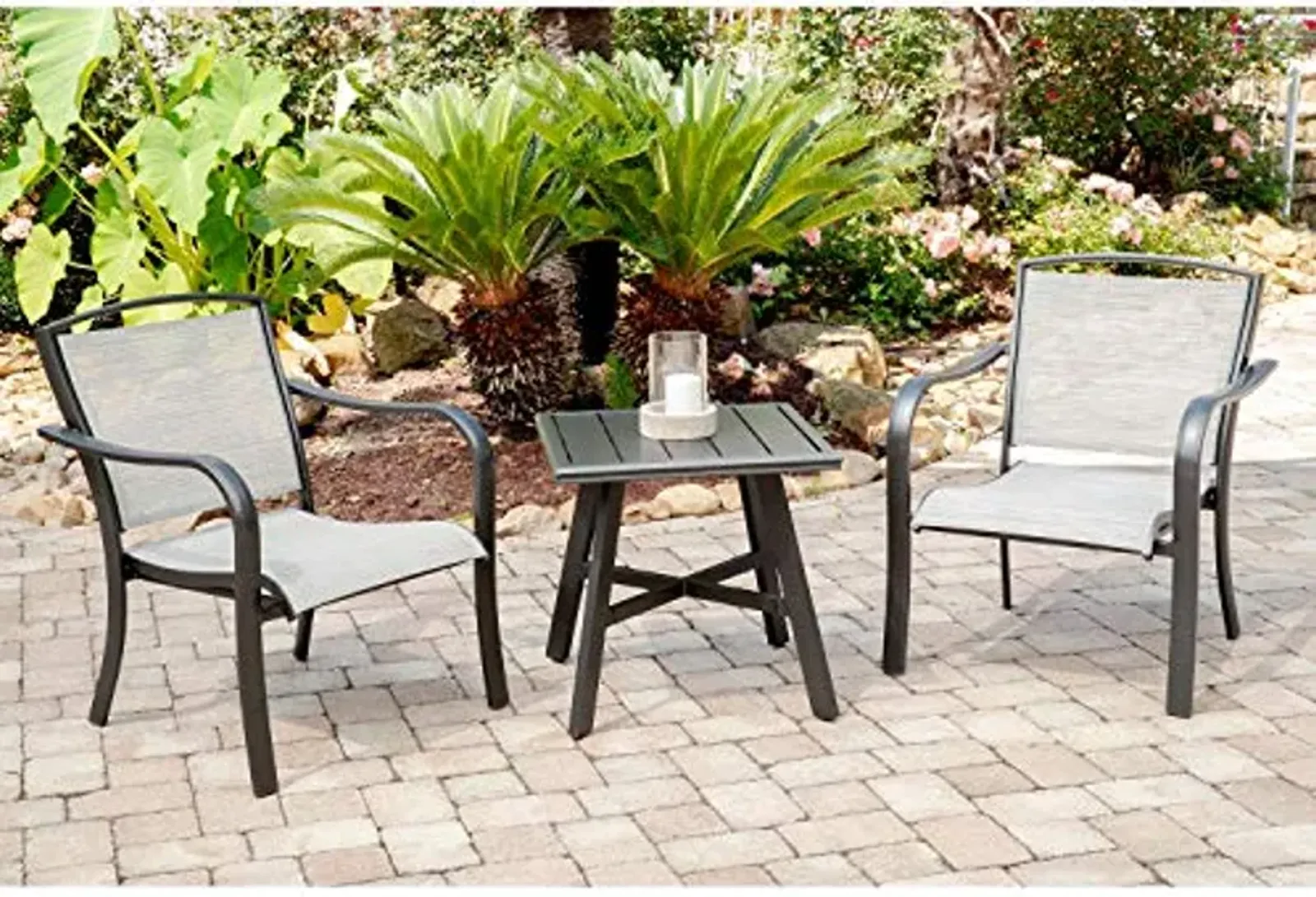 Hanover Foxhill 3-Piece Grade Patio Set with 2 Sling Lounge Chairs Commercial Outdoor Furniture, 3PC Seating, Gray/Gunmetal