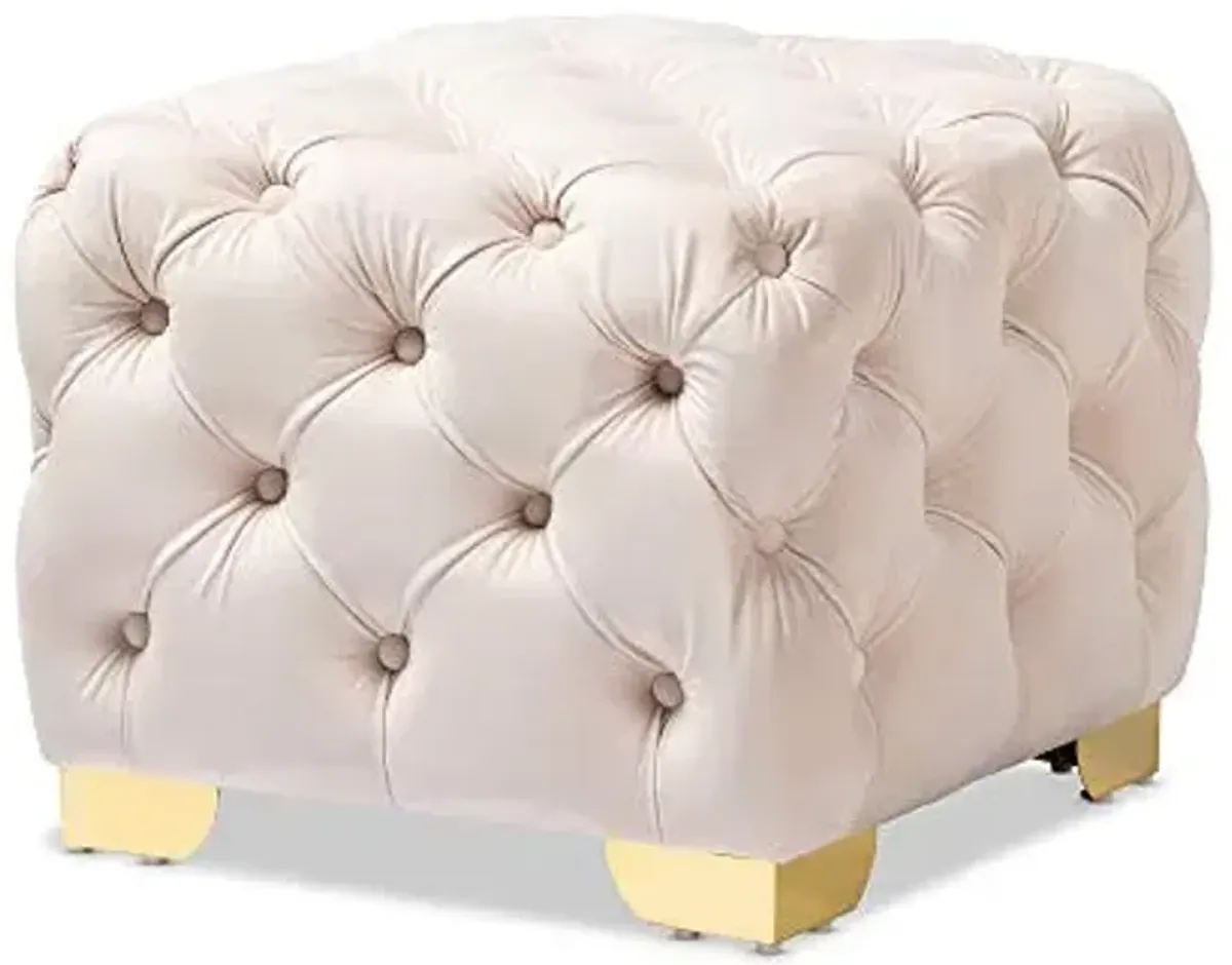 Baxton Studio Ottomans, One Size, Light Beige/Gold