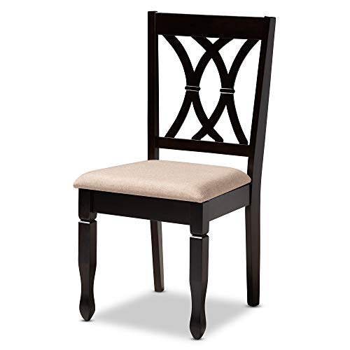 Baxton Studio Reneau Dining Chair and Dining Chair Sand Fabric Upholstered Espresso Brown Finished Wood Dining Chair