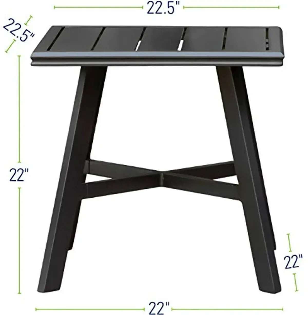 Hanover All-Weather Commercial-Grade Rustproof Aluminum 22" Square Slat-Top Side Table for Backyard, Porch, Deck, and Patio, Space Saving Outdoor Side Table Perfect for Small Outdoor Areas, Gunmetal