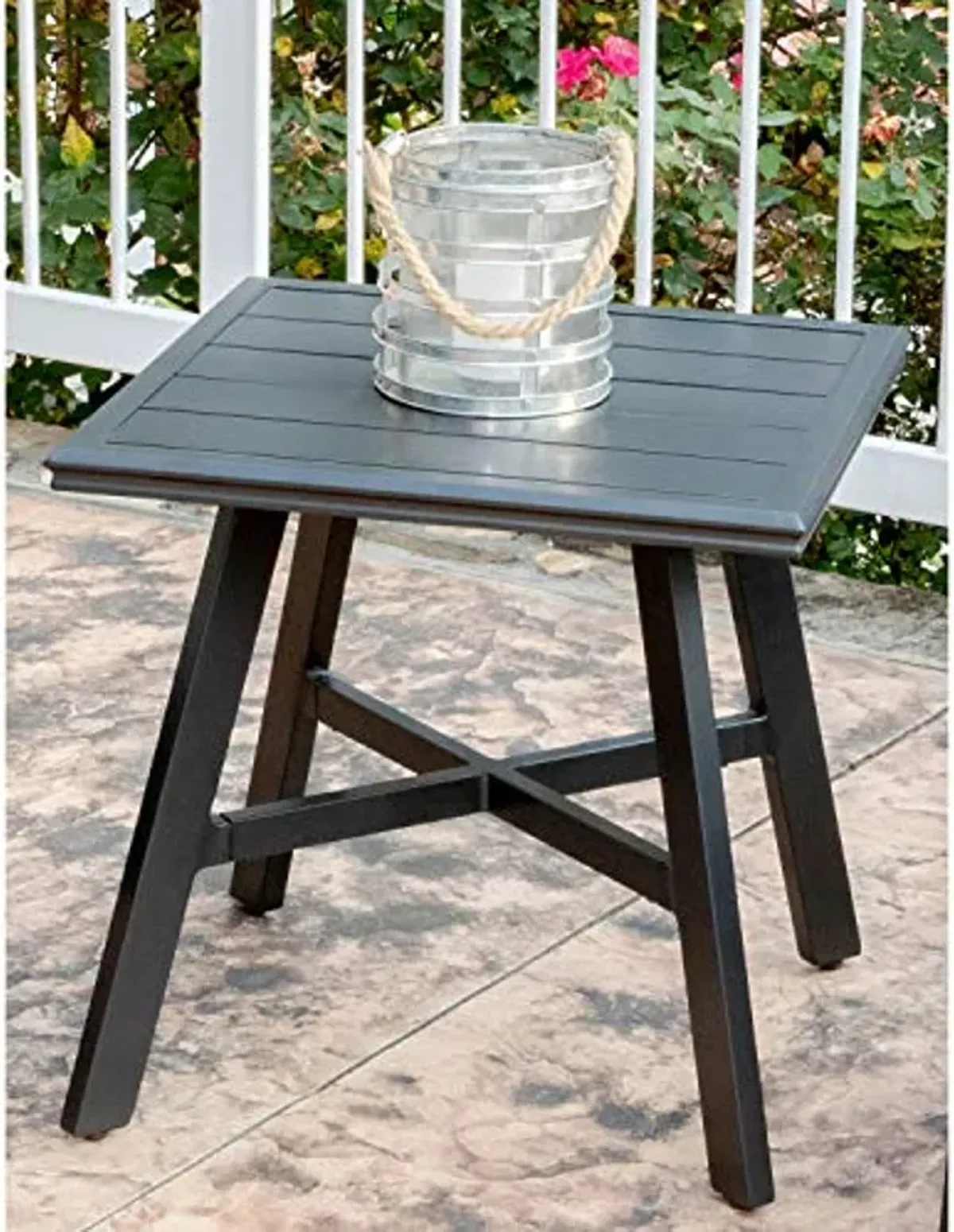 Hanover All-Weather Commercial-Grade Rustproof Aluminum 22" Square Slat-Top Side Table for Backyard, Porch, Deck, and Patio, Space Saving Outdoor Side Table Perfect for Small Outdoor Areas, Gunmetal