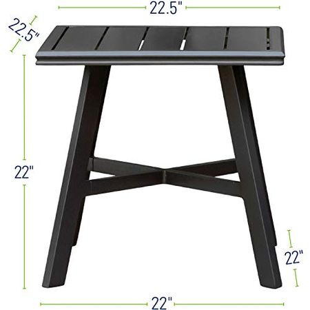 Hanover Weather Grade Aluminum 22" Square Slat-Top Side Table, CMSDTBL-GM Commercial Outdoor Furniture, Gunmetal
